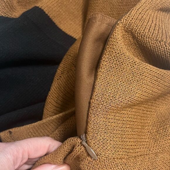 Vintage 80s St. John brown and black knee length dress size 6 mock neck - Picture 12 of 15